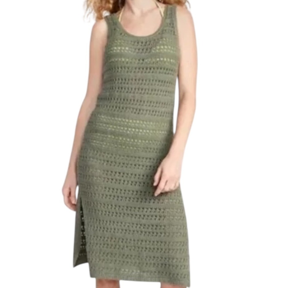 Old Navy Womens Crochet Sleeveless Tank Midi Dress‎ Cover Up Norfolk Pine Sz XXL